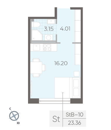 Студия 23.36 м²