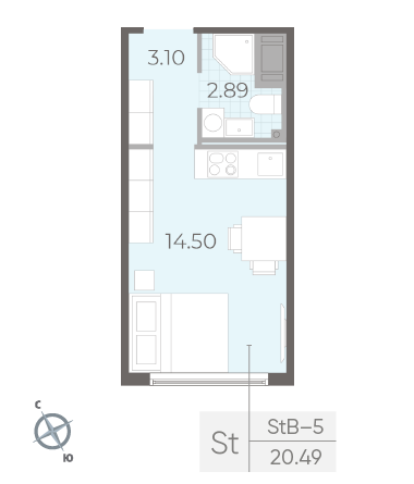 Студия 20.49 м²