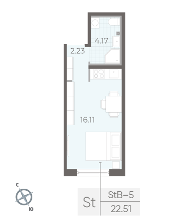 Студия 22.51 м²