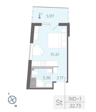 Студия 22.73 м²