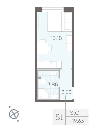 Студия 19.63 м²
