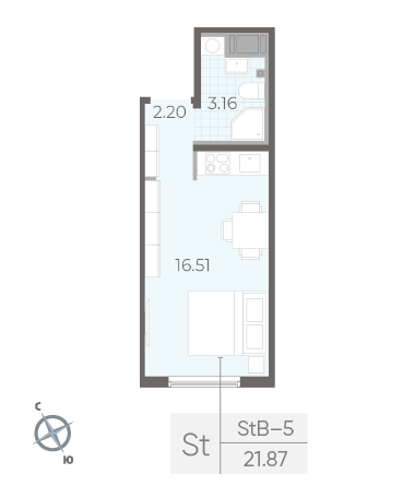 Студия 21.87 м²