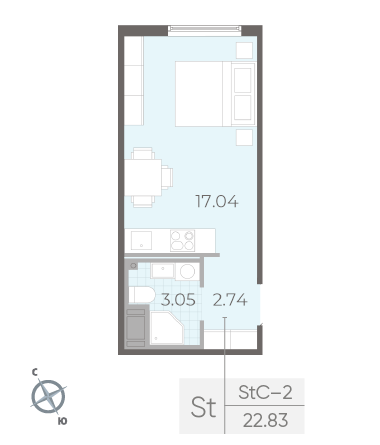Студия 22.83 м²