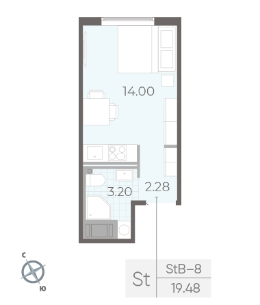 Студия 19.48 м²