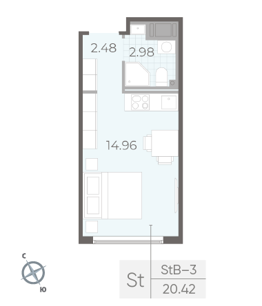 Студия 20.42 м²