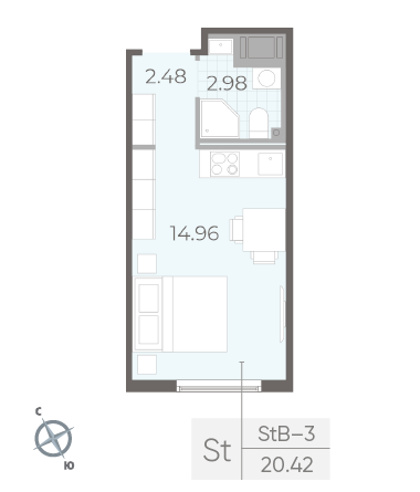Студия 20.42 м²