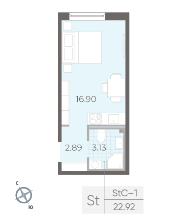 Студия 22.92 м²