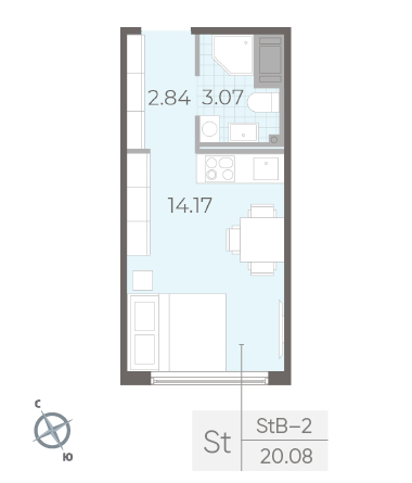 Студия 20.08 м²