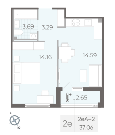 Однокомнатная квартира 37.06 м²
