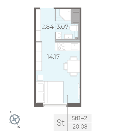 Студия 20.08 м²