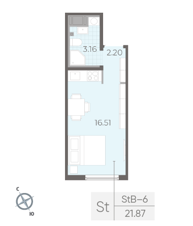Студия 21.87 м²