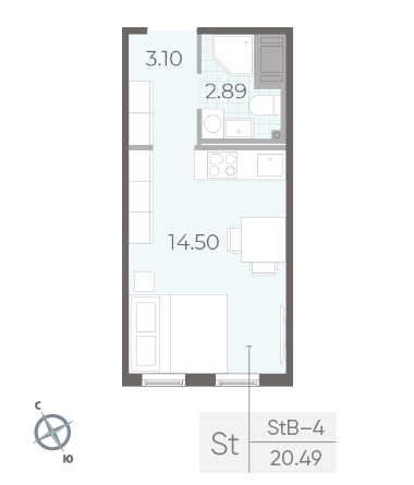 Студия 20.49 м²