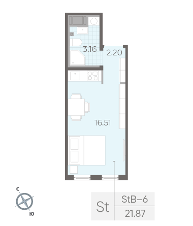 Студия 21.87 м²