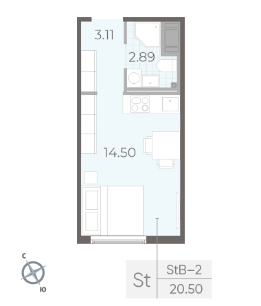 Студия 20.5 м²