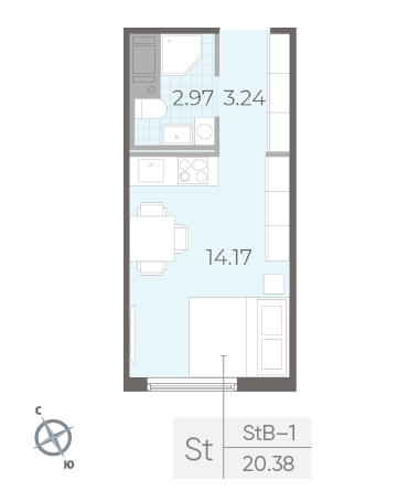 Студия 20.38 м²