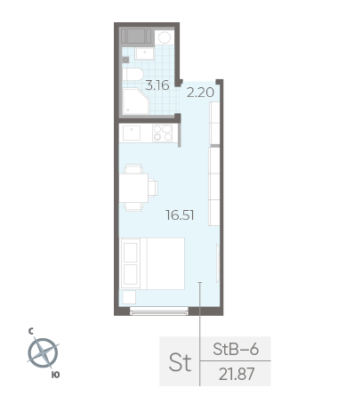 Студия 21.87 м²