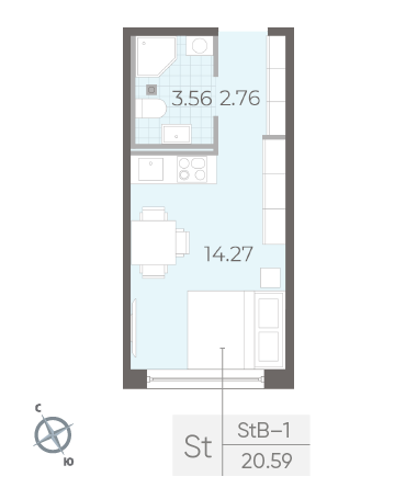 Студия 20.59 м²