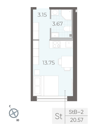 Студия 20.57 м²