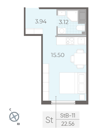 Студия 22.56 м²