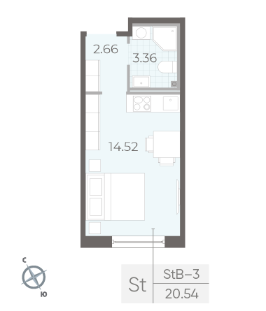 Студия 20.54 м²