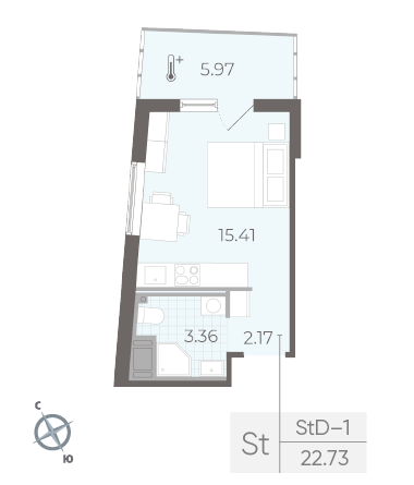 Студия 22.73 м²