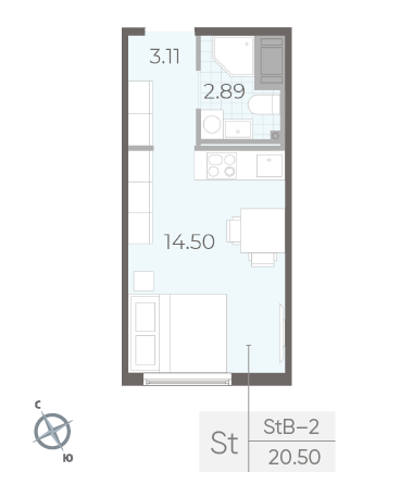 Студия 20.5 м²