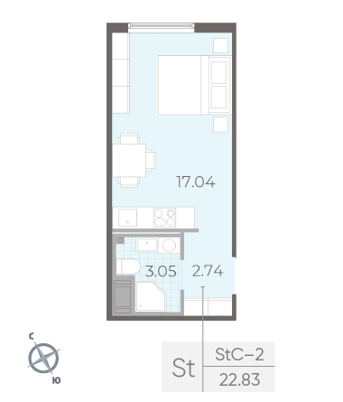 Студия 22.83 м²