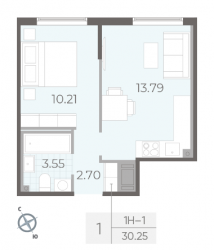 Однокомнатная квартира 30.25 м²