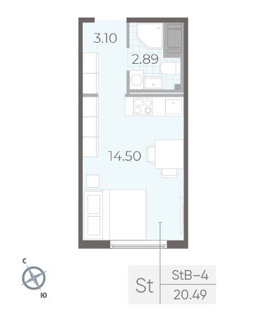 Студия 20.49 м²