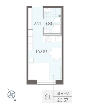Студия 20.57 м²