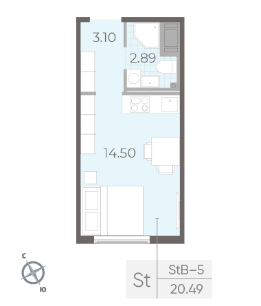 Студия 20.49 м²