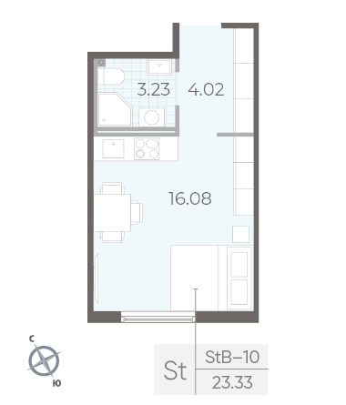 Студия 23.33 м²