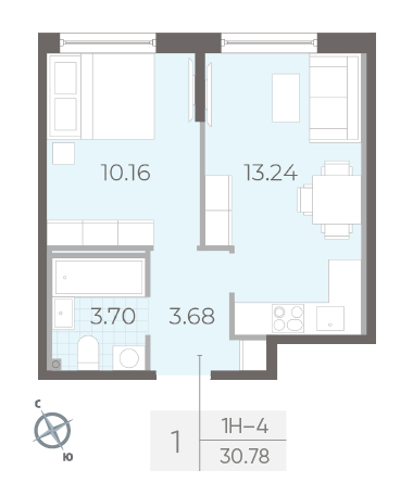 Однокомнатная квартира 30.78 м²