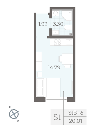 Студия 20.01 м²