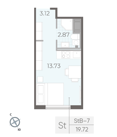 Студия 19.72 м²