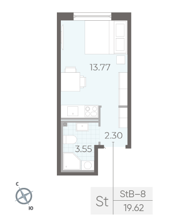 Студия 19.62 м²
