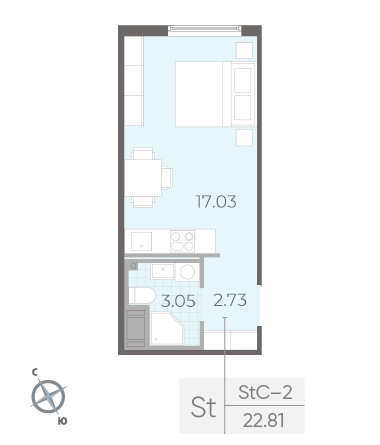 Студия 22.81 м²
