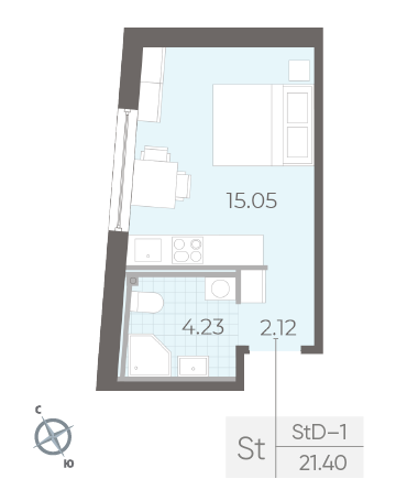 Студия 21.4 м²