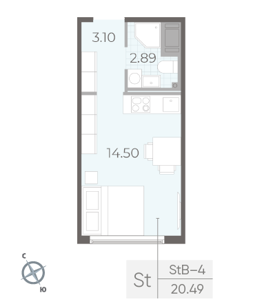 Студия 20.49 м²