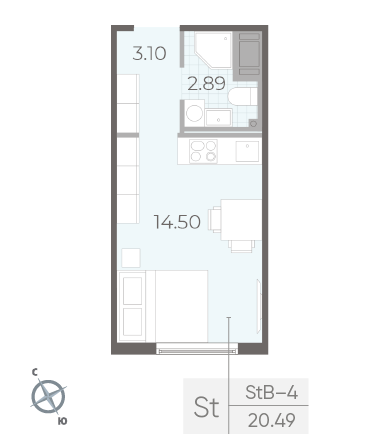 Студия 20.49 м²