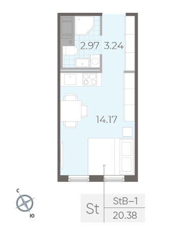 Студия 20.38 м²