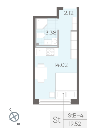 Студия 19.52 м²