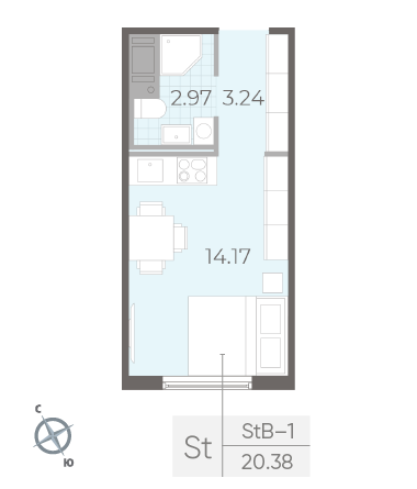 Студия 20.38 м²