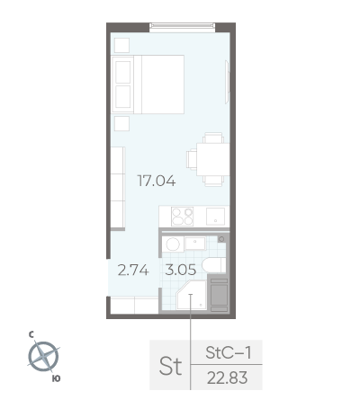 Студия 22.83 м²