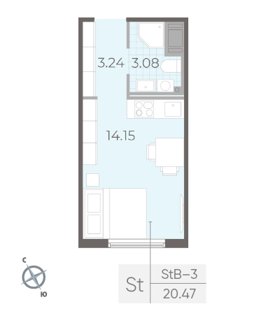 Студия 20.47 м²