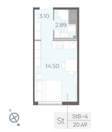 Студия 20.49 м²